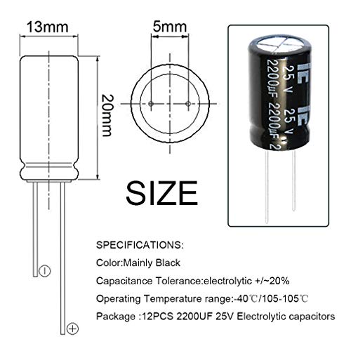 12 Pack 13X20mm 2200uF 25V 2200MFD 25Voltage Â±20% Aluminum Electrolytic Capacitors by Howrin