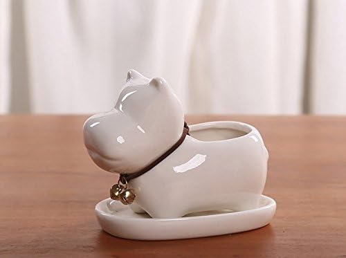 SWONVI (TM) Decorative Bunny Creature Hippopotamus Design White Mini Ceramic Plant Flower Pot Succulent Planter w/ Saucer (Hippopotamus)