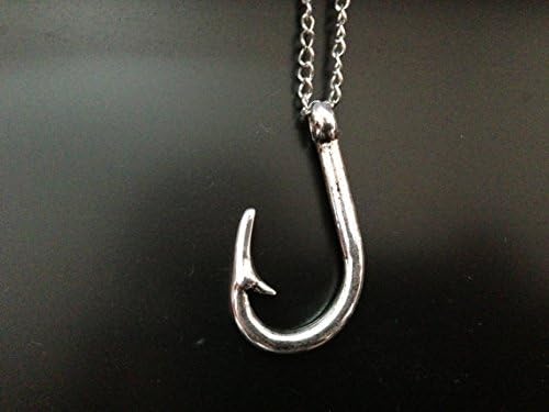Antique Silver Fish Hook Necklace Symbol Good Luck, Strength and Safety