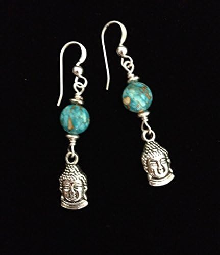 Bohemian Reconstituted Turquoise Gemstone Buddha Charm Earrings