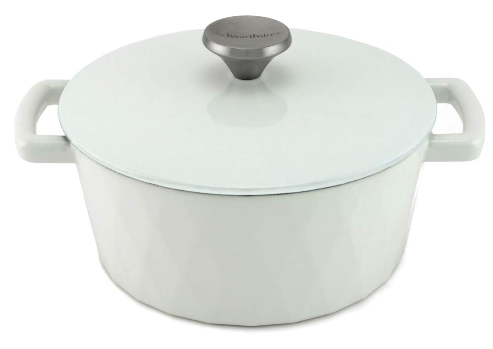 HearthStone Cookware - Enamelled Cast Iron Diamond Peach, White, 24 cm, 3.3 L. for All Surfaces, Including Induction and Oven.