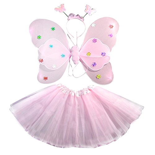 BOBORA Fairy Girl Halloween Costume Butterfly Wing Wand Headband Tutu Skirt Set