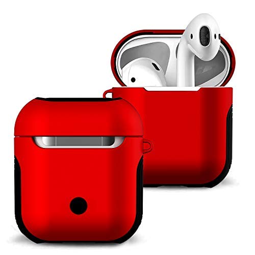 Airpods Case Cover and Skin - Romozi Airpod Skins is Silicone and Hard Cover Dual Layer Design, Heavy Duty Air Pods Case with Lanyard,Shockproof AirPod Covers for Apple Airpods Accessories(Red)