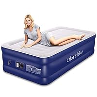 OlarHike Twin Air Mattress with Built-in Pump, Elevated Double High Airbed for Guests, Blow Upgraded Camping Beds for Adults, Flocked Top, Inflated Size: 75×40×18 inches, 18, Blue