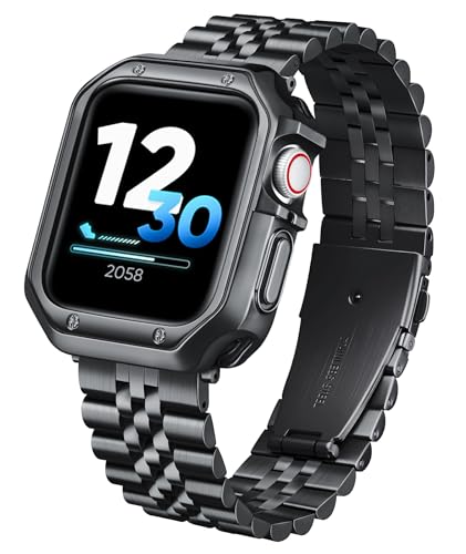BINLUN Metal Band Compatible with Apple Watch 46mm 45mm 44mm 42mm 41mm 40mm 38mm 49mm Stainless Steel Bands with TPU Case Fit for iWatch Series 11/10/9/8/7/SE2/SE/6 /5/4 3/2/1/SE3/Ultra