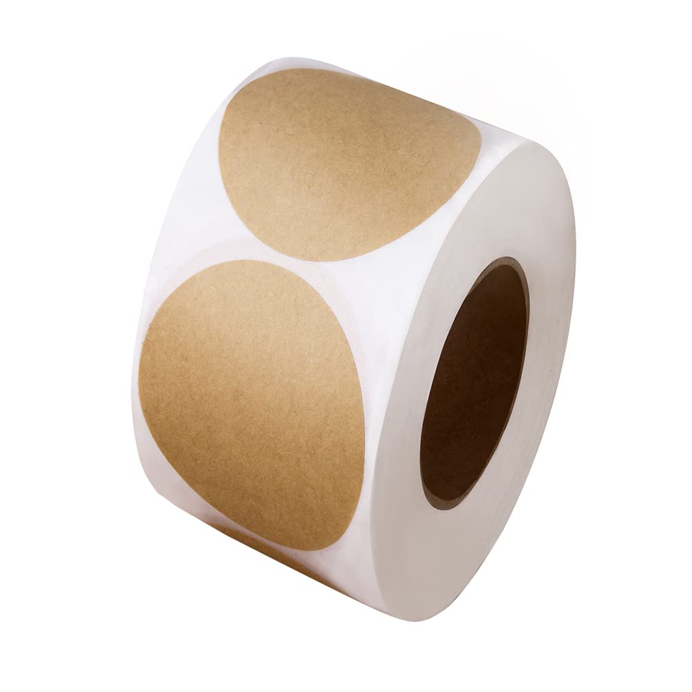 Photo 1 of 1.5” Natural Brown Kraft Stickers (500 Per Roll) - Round Blank Stickers (Permanent Adhesive) for Store Owners, Crafts, Organizing, Jar and Canning Labels (Brown 1.5")
