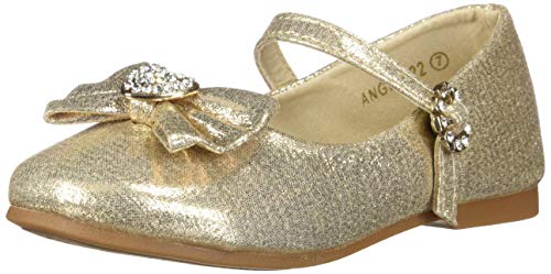 Dream Pairs ANGEL-22 Mary Jane Front Bow Heart Rhinestone Buckle Ballerina Flat (Toddler/ Little Girl) New, Gold, 9 M US Toddler