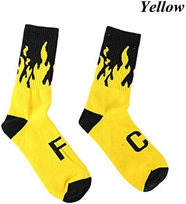 Boutiages Mens Unisex Casual Cotton Skateboard Socks Hip Hop Socks Flame Pattern