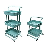 Asunflower Rolling Cart Kitchen Trolley 3 Tier Storage Shelf with Wheels Adjustable Service Cart for Office/Bathroom