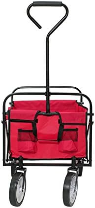 TAIBEILI Multi-Purpose Collapsible Folding Garden Cart Heavy Duty Utility Wagon Shopping Yard Beach Cart (Red and Black)