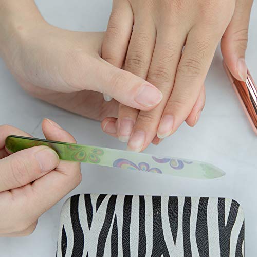 EZGO 5 Pieces Colorful Printed Pattern Crystal Glass Nail Files Set, Glass Files for Nails and Bonafide Beauty