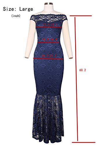 Elapsy Womens Sexy Off Shoulder Bardot Lace Cocktail Party Gown Fishtail Mermaid Maxi Long Dress Homecoming Dress Red Small - Thumbnail 4