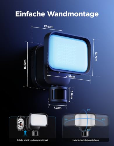 Govee Outdoor LED Spotlight, 3000 lm, 6500 K, PIR Sensor, IP65 Security Light | RGBWW Secure Floodlight, PIR 120°/15m Motion Sensor, Luminblend+ 10000K, 80+ Scenes, Alexa, Google, Matter, Garden & Balcony