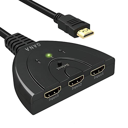 HDMI Switch, GANA Gold Plated 3-Port HDMI Switcher, Splitter, Supports Full HD1080p, 3D with High Speed Pigtail Cable
