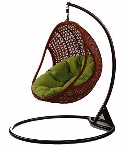 VIRASAT FURNITURE & FURNISHING Rattan Hanging Swing Chair with Cushion and Hook (Standard Size, Brown)