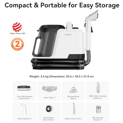 Uwant Y100 Steam 3-in-1 Carpet Spot Cleaner, 18Kpa 1750W 100℃ Steam/65℃ Hot/Cold Modes, Handheld Upholstery Cleaner Machine for Spills/Pet Messes/Sofa/Car/Stairs, Self-Cleaning Function Dual 1.2L Tank