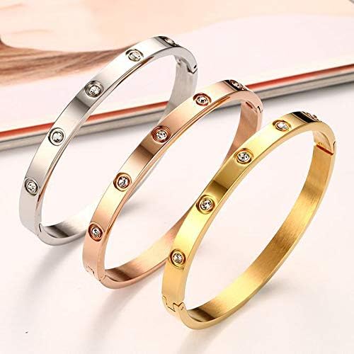 Oikupe Plated Bangle Bracelet Set in Stone Stainless Steel All CZ Crystal Bangle Bracelets for Women Jewelry Size 6.7"