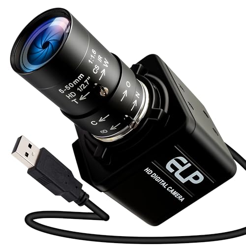 ELP 90fps Global Shutter USB-Kamera 1200P Golfschwungkamera mit hoher Bildrate, 5-50mm 10x manuelles Zoomobjektiv, Industriekamera für Bildverarbeitung, Lightburn, Jetson Nano, Live-Streaming