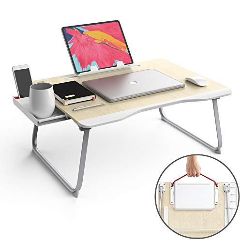 Folding Laptop Desk Multi-Function Elekin Laptop Bed Table with Storage Drawer Phone Stand Cup Holder for Bed Sofa (25.6″x19.3″x11.8″)