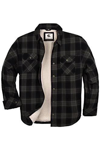 Coevals Club Herren Flanell Jacke Hemd Sherpa Holzfällerhemd Flanellhemd Langarm Kariertes Druckknöpfe Baumwolle Winter Hemd (Grau&Amp;Schwarz #4 L)