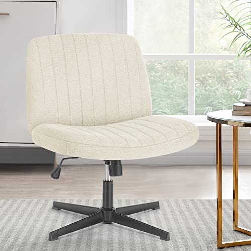 Sweetcrispy Criss Cross Chair, Armless Swivel Desk Chair No Wheels, Adjustable Height Wide Seat Vanity Chair, Computer Task Desk Seating for Home Bedroom, Beige
