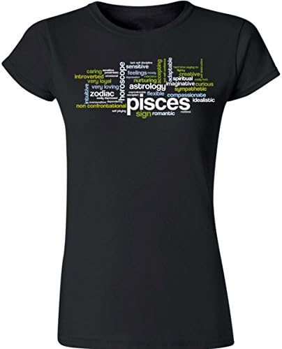 Pisces Zodiac Sign Astrology Horoscope Word Cloud Womens Tshirt  (Medium, Black)