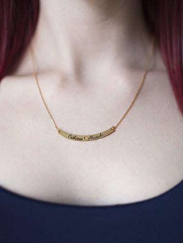 Bar Necklace - Personalized Engraved Name Plate Necklace - Custom Name Bar - Family Name - Jewellery - Medium Skinny Curve Bar Necklace