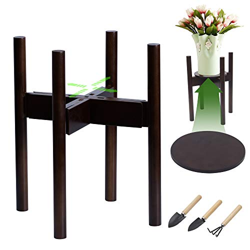 Panta Adjustable Bamboo Wood Plant Stand, (Pot Not Included) Mid