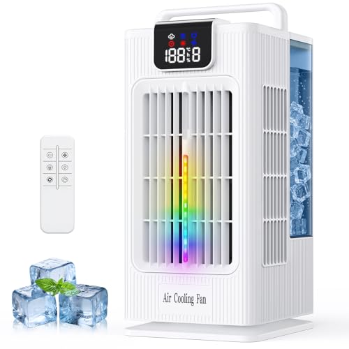 Portable Air Conditioners, 2000ML Personal Air Conditioner, Mini Air Conditioner, Evaporative Air Cooler Fan with 120° Oscillation, 7 RGB Light Modes, 4 Speeds & 1-8H Timer for Bedroom Office