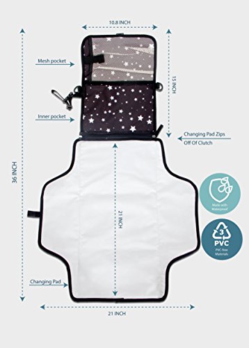 Toolik Portable Changing Diaper Station for Newborn Baby, Infant and Toddler- For Travel and Stroller- Waterproof & Wipeable Mat with Pocket and Detachable Bag Strap | Gift for New Parents - Thumbnail 3