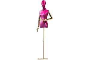 DE-LIANG Female Rose Red Velvet Dress Form Mannequin, Woman Dark Shinning Velvet Half Body Torso with Golden Arms, 1 Color (Rose Red)