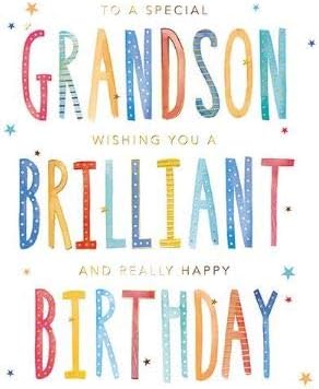 Blooming Wishes Special Grandson Birthday Card, Text and Stars with an Attractive Foil and Flitter Finish
