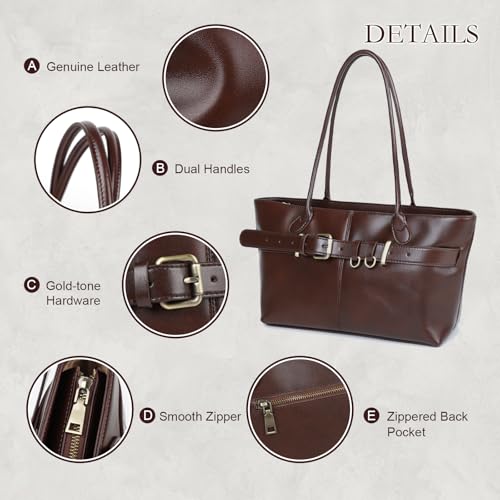 MoreFarther Bolso Tote de Piel para Mujer | Piel genuina, bolso de hombro, estructurado, mantiene su forma y se sostiene, diario, trabajo, trayectos, escapada, regalo