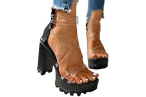 FABIURT Sandals for Women, Womens Platform Pumps Wedges Shoes Strap Buckle High Heels Dressy Sandal Casual Pumps