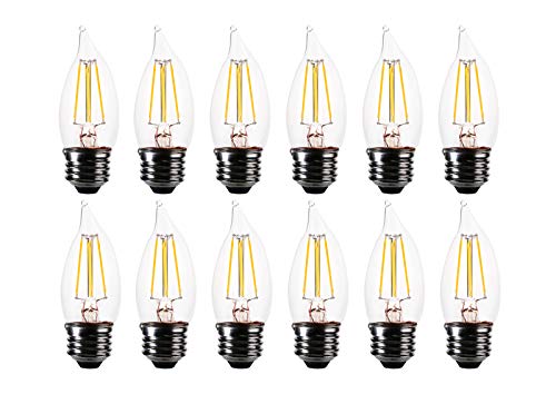 FLSNT 60 Watt Equivalent LED Chandelier Light Bulbs, Dimmable 4.5W CA11 LED Filament Bulbs, E26 Medium Base, 2700K Soft White, 12 Pack