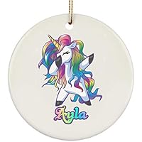 Weezag AYLA Dabbing Unicorn Christmas Tree Ornaments Decorations, Custom Name Personalized Gifts for Unicorn Lovers, 9240