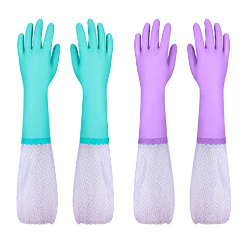 Reusable Dishwashing Cleaning Gloves with Latex Free, Long Cuff,Cotton