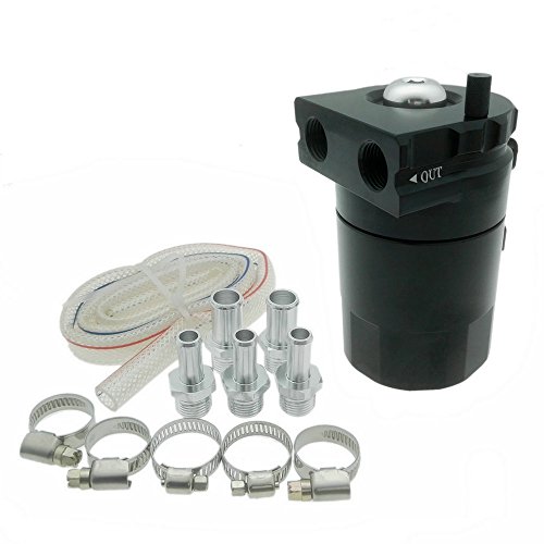 Heinmo Aluminum Alloy Universal Cylinder Car Oil Catch Can Reservoir Tank with Breather Kit Black