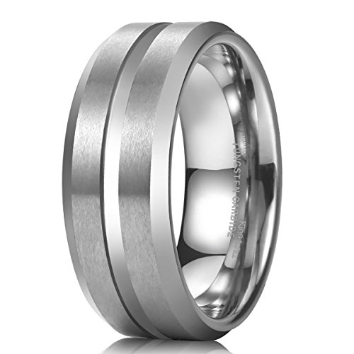 King Will 8mm High Polish / Matte Finish Men's Tungsten Ring Wedding Band Comfort Fit 11.5