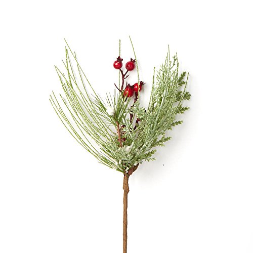 Group of 4 Artificial Glittered Pine Sprays with Red Berries