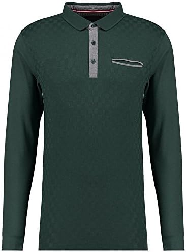Ts Heritage Men Chest Pocket Long Sleeve Grid Knit Cotton Classic Polo Shirt Top