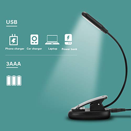 Briignite Book Light, LED Reading Light 3-Level Adjustable Brightness, 5 LED Clip Lights for Book Reading in Bed, USB Eye Care Book Lamp for Bookworm, Kids, Warm&Cool White, 2 Pack