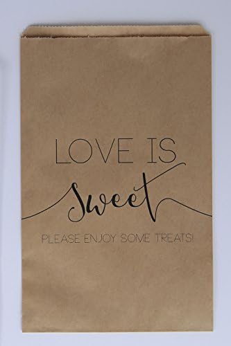 Love Is Sweet Wedding Favor Bags, Kraft Brown, Set of 20