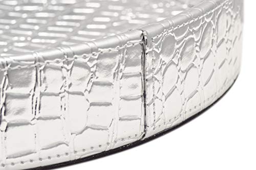 Silver Dia 13.5'' Round Glossy Croc Decorative Ottoman Coffee Table Serving Tray Cosmetic Vanity Tray for Perfume Jewelry Makeup By Decor Trends (1, 1 Silver)