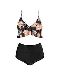 RUUHEE Trajes de baño de dos piezas de corte alto para dama con estampado de lunares