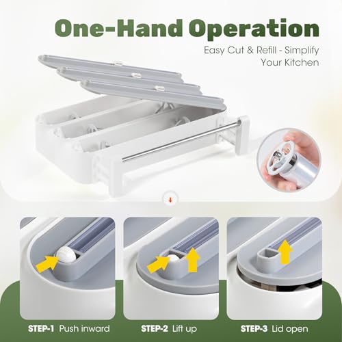 Quasziwa 4-in-1 Wall Mounted Kitchen Roll Holder - Foil Dispenser and Magnetic Aluminium, Professional Foil Paper Cutter with Removable Roll Holder - Easy to Install and Space Saving, White