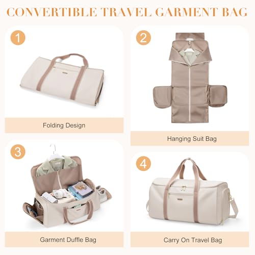 2 in 1 Convertible Travel Bag for Women Clothes Bag Foldable Sports Bag for Business Trips and Weekend Getaways (Off White)