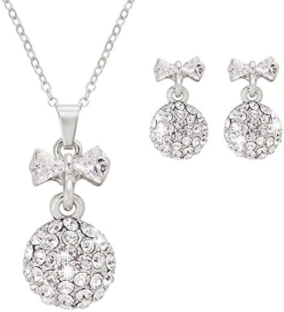 Deerlux Crystal Full Rhinestone Charm Ball Pendant Necklace and Earring Set for Women