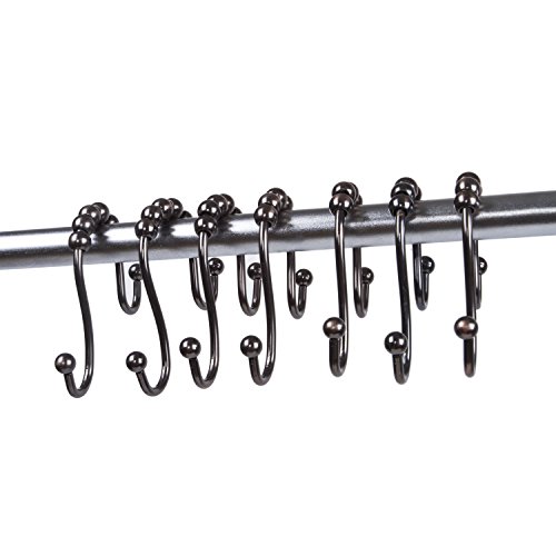 Moldiy Bathroom Shower Curtain Hooks Novelty Shower Double Glide Rings Oil Rubbed Bronze Finshed, Set of 12