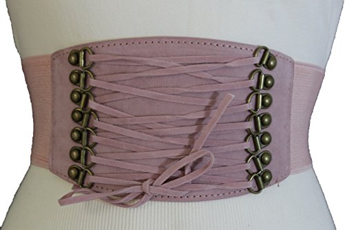 TFJ Women Fashion Wide Corset Belt Elastic High Waist Stretch S M Pastel Pink